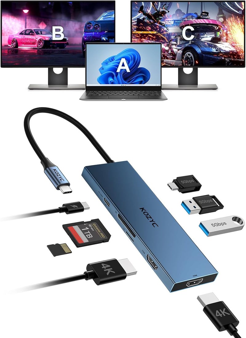 KOZYC USB C Docking Station Dual Monitor, 8-in-1 USBC Hub with 2 HDMI Ports, USB-C 3.0, 2xUSB-A 3.0, SD/TF, 100W PD, Compatible with HP, Dell - Image 1